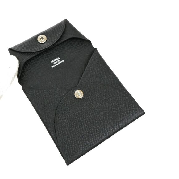 HERMES Logo Bastia Campact Wallet Coin Case Leather Black France 30RF640 - Picture 11 of 11